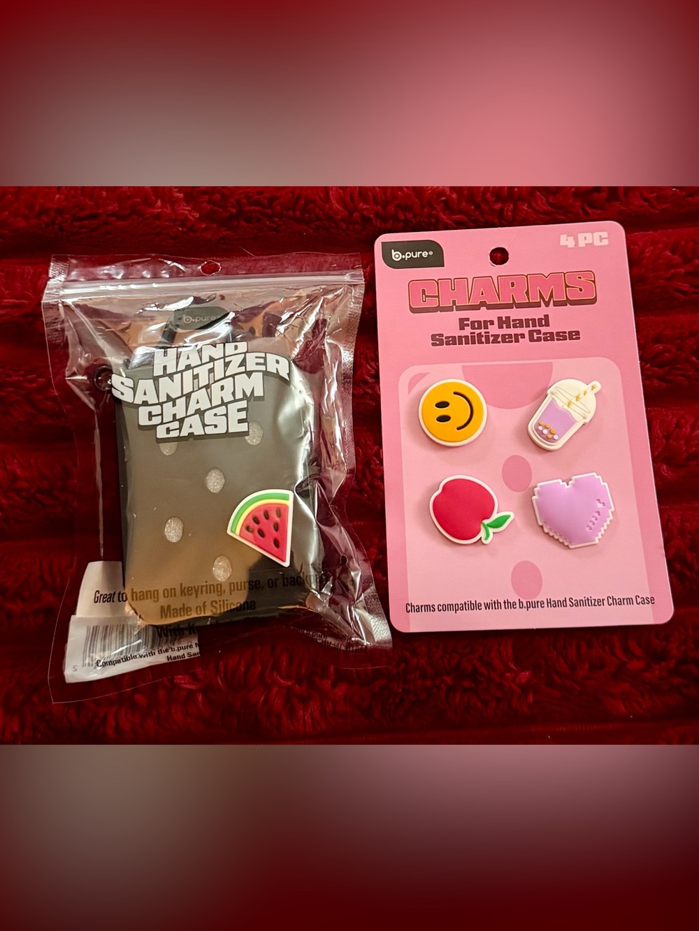 b.pure Black Hand Sanitizer Charm Case with Pink & Yellow Charms